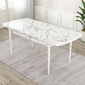 Eta Serisi 80x132 Açılabilir Mdf Beyaz Mermer Desen Masa Takımı 4 Siyah Sandalye Ve 1 Bench Siyah