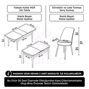 Han Serisi 70x114 Açılabilir Mdf Beyaz Masa Takımı Ve 6 Füme Sandalye