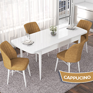 Nef Serisi 70x114 Açılabilir Mdf Beyaz Masa Takımı Ve 4 Cappucino Sandalye Cappucino