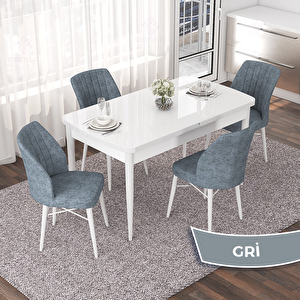 Nef Serisi 70x114 Açılabilir Mdf Beyaz Masa Takımı Ve 4 Gri Sandalye Gri