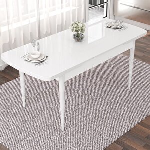 Nef Serisi 70x114 Açılabilir Mdf Beyaz Masa Takımı Ve 4 Gri Sandalye