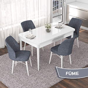 Nef Serisi 70x114 Açılabilir Mdf Beyaz Masa Takımı Ve 4 Füme Sandalye Füme
