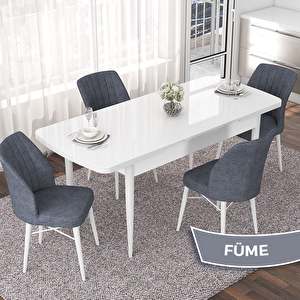 Nef Serisi 70x114 Açılabilir Mdf Beyaz Masa Takımı Ve 4 Füme Sandalye Füme