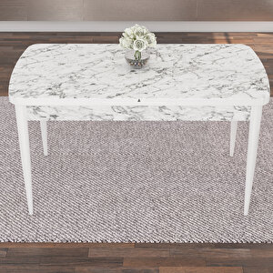 Kar Serisi 80x132 Açılabilir Mdf Beyaz Mermer Desen Masa Takımı Ve 6 Cappucino Sandalye Cappucino