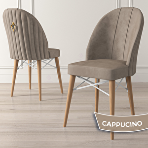Elf Serisi 80x132 Açılabilir Beyaz Doğal Ahşap Ayak Masa Takımı Ve 4 Cappucino Sandalye