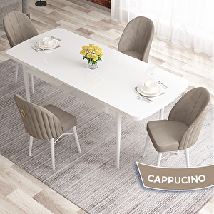 Elf Serisi 80x132 Açılabilir Beyaz Masa Takımı Ve 4 Cappucino Sandalye Cappucino