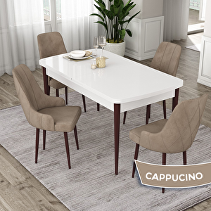 Eta Serisi 80x132 Açılabilir Mdf Beyaz Ceviz Ayak Masa Takımı Ve 4 Cappucino Sandalye Cappucino