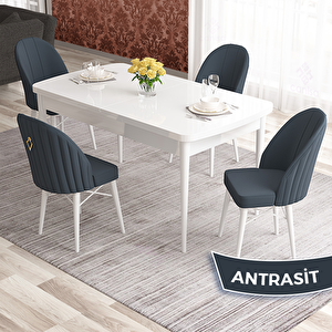 Elf Serisi 80x132 Açılabilir Beyaz Masa Takımı Ve 4 Antrasit Sandalye Antrasit