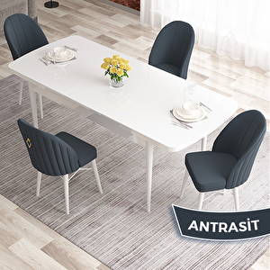 Elf Serisi 80x132 Açılabilir Beyaz Masa Takımı Ve 4 Antrasit Sandalye Antrasit