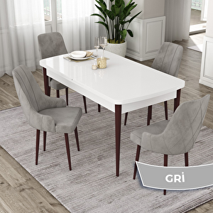 Eta Serisi 80x132 Açılabilir Mdf Beyaz Ceviz Ayak Masa Takımı Ve 4 Gri Sandalye Gri
