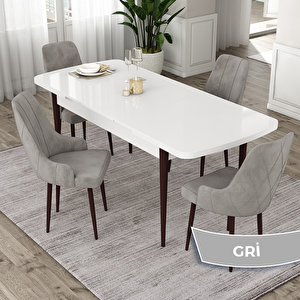 Eta Serisi 80x132 Açılabilir Mdf Beyaz Ceviz Ayak Masa Takımı Ve 4 Gri Sandalye Gri