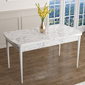 Han Serisi 70x114 Açılabilir Mdf Beyaz Mermer Desen Masa Takımı Ve 4 Cappucino Sandalye Cappucino