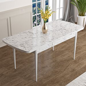 Han Serisi 70x114 Açılabilir Mdf Beyaz Mermer Desen Masa Takımı Ve 4 Cappucino Sandalye Cappucino