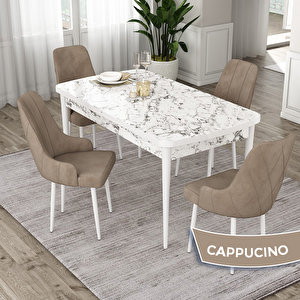 Eta Serisi 80x132 Açılabilir Mdf Beyaz Mermer Desen Masa Takımı Ve 4 Cappucino Sandalye Cappucino
