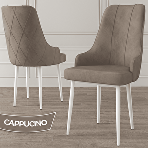 Eta Serisi 80x132 Açılabilir Mdf Beyaz Mermer Desen Masa Takımı Ve 4 Cappucino Sandalye