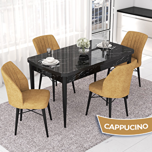Nef Serisi 70x114 Açılabilir Mdf Siyah Mermer Desen Masa Takımı Ve 4 Cappucino Sandalye Cappucino