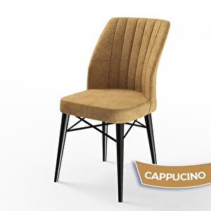 Nef Serisi 70x114 Açılabilir Mdf Siyah Mermer Desen Masa Takımı Ve 4 Cappucino Sandalye