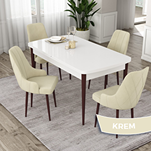 Eta Serisi 80x132 Açılabilir Mdf Beyaz Ceviz Ayak Masa Takımı Ve 4 Krem Sandalye Krem