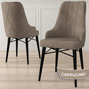 Kar Serisi 80x132 Açılabilir Mdf Siyah Mermer Desen Masa Takımı Ve 4 Cappucino Sandalye