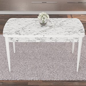 Nef Serisi 70x114 Açılabilir Mdf Beyaz Mermer Desen Masa Takımı Ve 4 Siyah Sandalye Siyah
