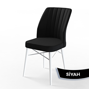 Nef Serisi 70x114 Açılabilir Mdf Beyaz Mermer Desen Masa Takımı Ve 4 Siyah Sandalye