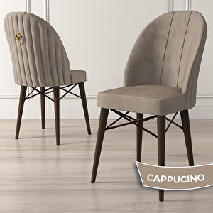 Elf Serisi 80x132 Açılabilir Barok Ahşap Desen Masa Takımı Ve 4 Cappucino Sandalye