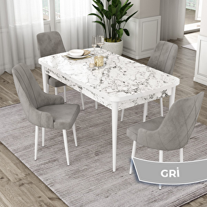 Eta Serisi 80x132 Açılabilir Mdf Beyaz Mermer Desen Masa Takımı Ve 4 Gri Sandalye Gri