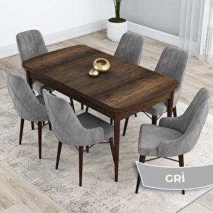 Kar Serisi 80x132 Açılabilir Mdf Barok Ahşap Desen Masa Takımı Ve 4 Gri Sandalye Gri