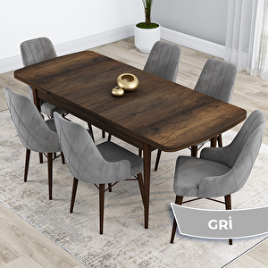 Kar Serisi 80x132 Açılabilir Mdf Barok Ahşap Desen Masa Takımı Ve 4 Gri Sandalye Gri