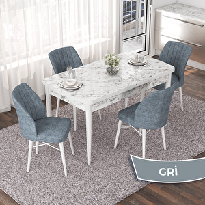 Nef Serisi 70x114 Açılabilir Mdf Beyaz Mermer Desen Masa Takımı Ve 4 Gri Sandalye Gri