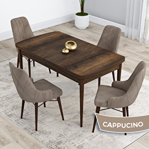 Kar Serisi 80x132 Açılabilir Mdf Barok Ahşap Desen Masa Takımı Ve 4 Cappucino Sandalye Cappucino