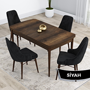 Kar Serisi 80x132 Açılabilir Mdf Barok Ahşap Desen Masa Takımı Ve 4 Siyah Sandalye Siyah