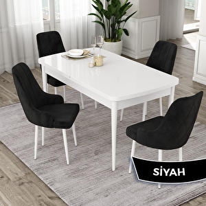 Eta Serisi 80x132 Açılabilir Mdf Beyaz Masa Takımı Ve 4 Siyah Sandalye Siyah