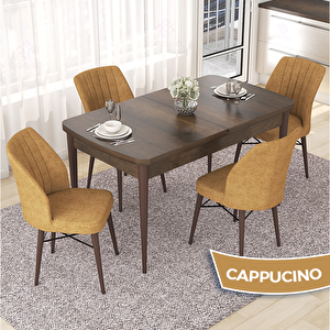 Nef Serisi 70x114 Açılabilir Mdf Barok Ahşap Desen Masa Takımı Ve 4 Cappucino Sandalye Cappucino
