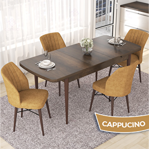 Nef Serisi 70x114 Açılabilir Mdf Barok Ahşap Desen Masa Takımı Ve 4 Cappucino Sandalye Cappucino