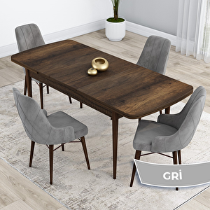 Kar Serisi 80x132 Açılabilir Mdf Barok Ahşap Desen Masa Takımı Ve 6 Gri Sandalye Gri