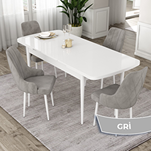 Eta Serisi 80x132 Açılabilir Mdf Beyaz Masa Takımı Ve 4 Gri Sandalye Gri