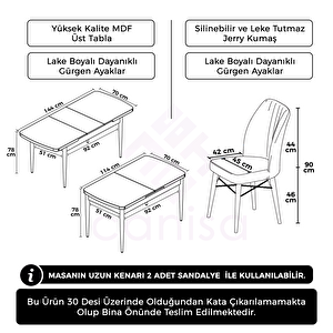 Nef Serisi 70x114 Açılabilir Mdf Barok Ahşap Desen Masa Takımı Ve 4 Siyah Sandalye