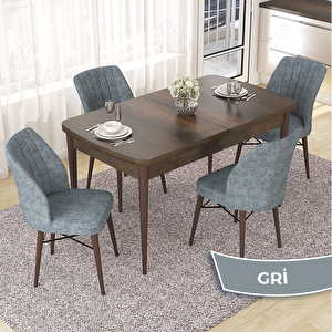 Nef Serisi 70x114 Açılabilir Mdf Barok Ahşap Desen Masa Takımı Ve 4 Gri Sandalye Gri