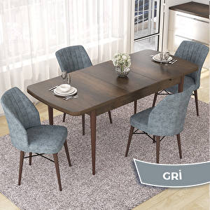 Nef Serisi 70x114 Açılabilir Mdf Barok Ahşap Desen Masa Takımı Ve 4 Gri Sandalye Gri