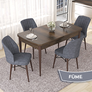 Nef Serisi 70x114 Açılabilir Mdf Barok Ahşap Desen Masa Takımı Ve 4 Füme Sandalye Füme