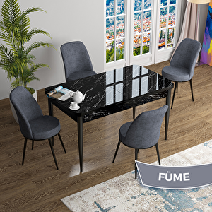 Han Serisi 70x114 Açılabilir Mdf Siyah Mermer Desen Masa Takımı Ve 4 Füme Sandalye Füme