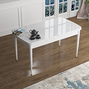 Han Serisi 70x114 Açılabilir Mdf Beyaz Masa Takımı Ve 4 Cappucino Sandalye Cappucino