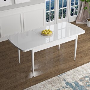 Han Serisi 70x114 Açılabilir Mdf Beyaz Masa Takımı Ve 4 Cappucino Sandalye Cappucino