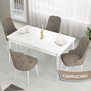 Lav Serisi 80x132 Beyaz Mutfak Masa Takımı Ve Gold Halkalı 4 Cappucino Sandalye Cappucino