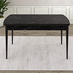 Elf Serisi 80x132 Açılabilir Siyah Mermer Desen Masa Takımı 4 Gri Sandalye Ve 1 Bench Gri