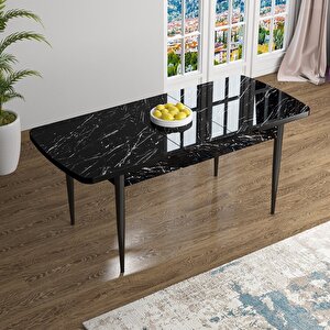 Han Serisi 70x114 Açılabilir Mdf Siyah Mermer Desen Masa Takımı Ve 6 Füme Sandalye Füme