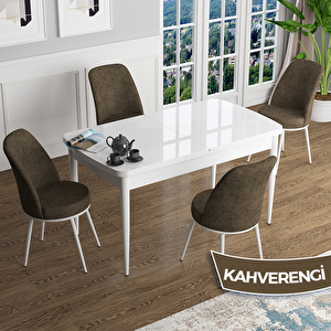 Han Serisi 70x114 Açılabilir Mdf Beyaz Masa Takımı Ve 4 Kahverengi Sandalye Kahverengi
