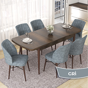 Nef Serisi 70x114 Açılabilir Mdf Barok Ahşap Desen Masa Takımı Ve 6 Gri Sandalye Gri