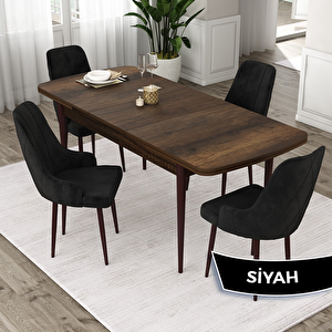 Eta Serisi 80x132 Açılabilir Mdf Barok Ahşap Desen Masa Takımı Ve 4 Siyah Sandalye Siyah